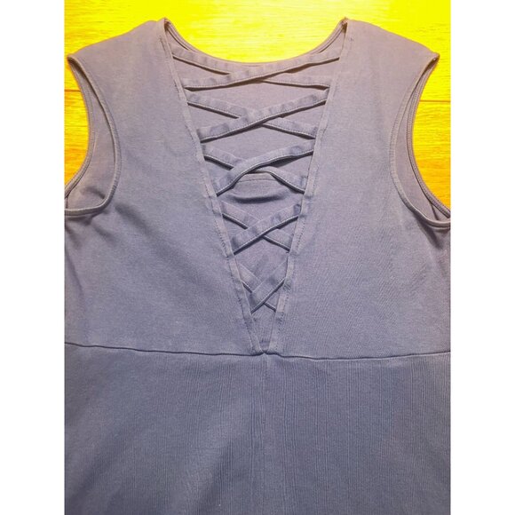 Sleeveless Blue A-Line Dress With Lace-Up Back Design - Picture 5 of 5